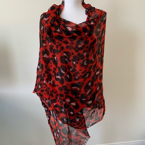Accessories - Leopard Print Red Scarf